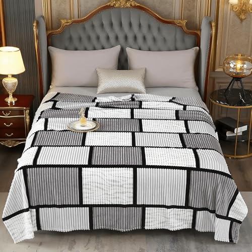 Zyimsva Kuscheldecke Flanell Decke Kuscheldecke Flauschig Muster aus Quadraten Überwurf Mikrofaser Tagesdecke Sofadecke Blanket Für Bett Sofa Schlafzimmer.(Kariert Grau, 200x230 cm) von Zyimsva