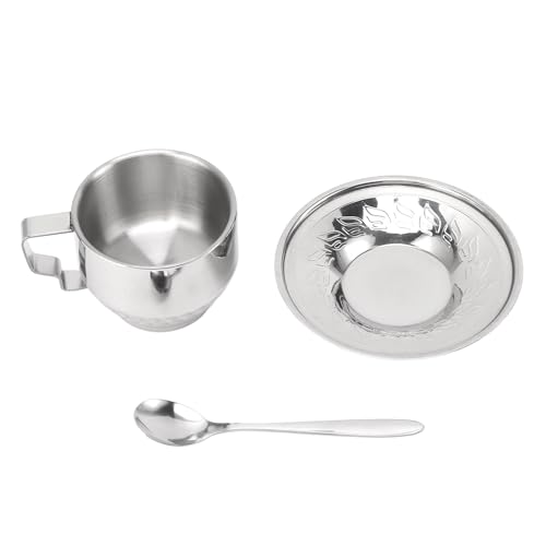 ZykoXental 304 Edelstahl Kaffeetasse Set Wärmeisolierung Anti -Skalding Doppelmauerte Kaffeetasse mit Löffel Untertasse für Teemilch von ZykoXental