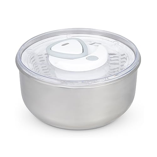 Zyliss Easy Spin 2 Salatschleuder, Fassungsvermögen 6L, Edelstahl, Weiß, Salattrockner inklusive Salatschüssel, Aquavent Technologie von Zyliss