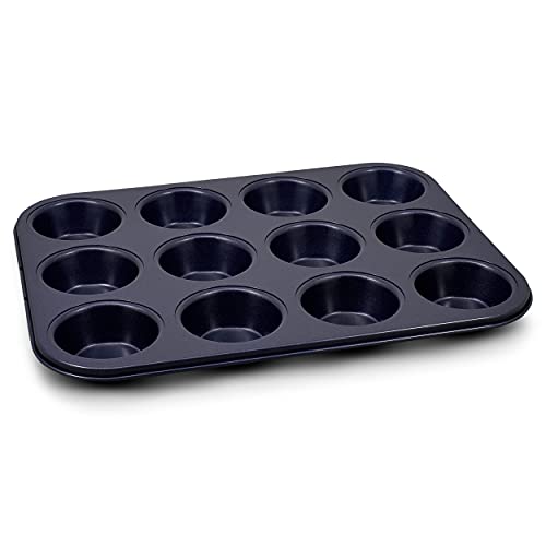 Zyliss E980200 Muffinform, Antihaftbeschichtung, Carbonstahl, Dunkelblau, Blech für 12 Muffins, Muffin Backblech, Spülmaschinenfest, 5 Jahre Garantie von Zyliss