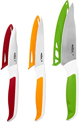 Zyliss E920249 Comfort Messer Set 3-Teilig mit Schneidbretter, Japanischer Edelstahl, Mehrfarben, Gemüsemesser, Gemüsemesser mit Wellenschliff, Schälmesser, Schneidbretter, Spülmaschinenfest von Zyliss