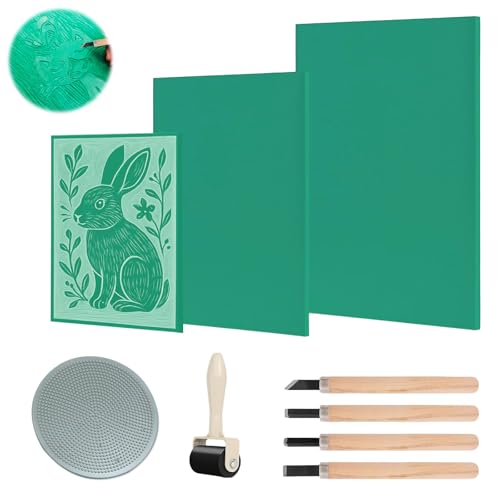 Zyluniy Linoleum Platten 9Stk Linoldruck Set Weichgummi Linoldruck Platte Linolschnitt Werkzeug Stempelgummi A4 A5 A6 Präzises Drucken Linolplatten für Druckgrafiken Kunsthandwerk DIY von Zyluniy