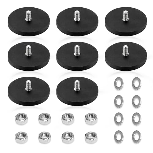 Zyluniy Neodym Magnete Gummiert, 8 Stück Magnet mit Gewinde Ø 43mm mit M6 Außengewindebolzen, Haftkraft Magnetsysteme mit Gummimantelm, Magnet mit Gewinde Haftkraft Bis 17 kg von Zyluniy
