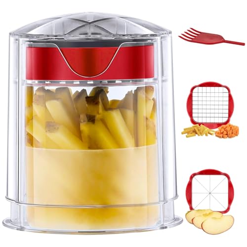 Zyluniy Premium Obst & Gemüse Schneider mit Auffangbehälter - Professioneller Pommesschneider & Kartoffelschneider für Pommes mit 2 Edelstahl Klinge, Obstschneider für Gemüse und Obst, Schnellschnitt Zyluniy Premium Obst & Gemüse Schneider mit Auffangbehälter - Professioneller Pommesschneider & Kartoffelschneider für Pommes mit 2 Edelstahl Klinge, Obstschneider für Gemüse und Obst, Schnellschnitt von Zyluniy