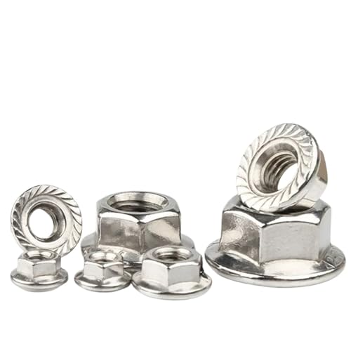 1/2/5/10/25X M3 M4 M5 M6 M8 M10 M12 M16 M20 304 Edelstahl Sechskant sechskant Kopf Gezahnt Spinlock Flanschmutter Sicherungsmuttern für Vorder- und Hinterrad(M10 x 5Pieces) von Zymjzbetic