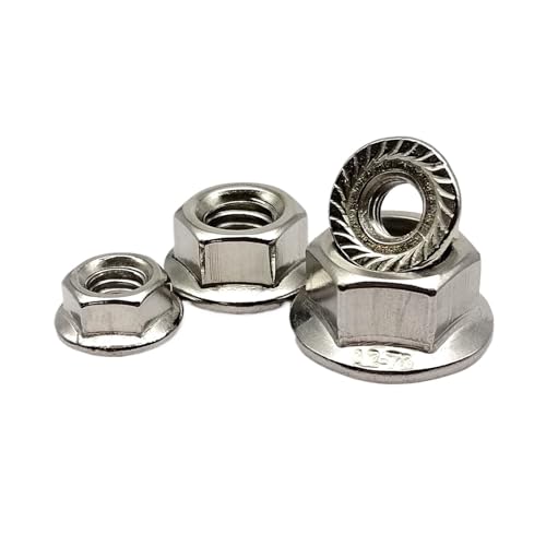 2/5/10/25 Stück M3 M4 M5 M6 M8 M10 M12 Edelstahl Sechskant-Sechskantkopf gezahnte Spinlock-Flansch-Sicherungsmutter für Vorder- und Hinterrad(10pcs M8) von Zymjzbetic