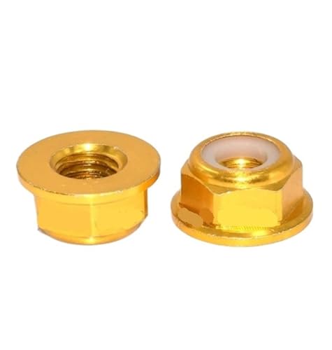 2 Stück-10 Stück M2 M2,5 M3 M4 M5 M6 M8 bunte Aluminium-Flansch-Nylon-Sicherungsmutter für Vorder- und Hinterrad(Gloden,M3 10PCS) von Zymjzbetic