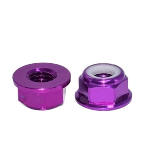 2 Stück-10 Stück M2 M2,5 M3 M4 M5 M6 M8 bunte Aluminium-Flansch-Nylon-Sicherungsmutter für Vorder- und Hinterrad(Purple,M3 10PCS) von Zymjzbetic