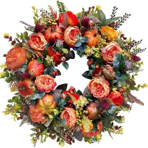40 cm Herbst-Pfingstrosen-Kürbis-Kranz, Simulationsgirlande for Haustür, Bauernhaus-Dekor, Festival, Feier, Thanksgiving-Kranz für die Haustür(45cm) von Zymjzbetic