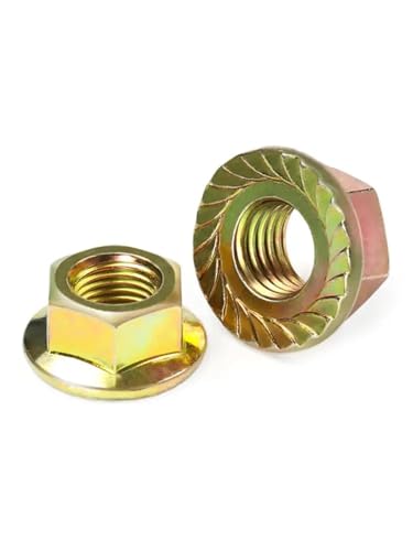 5~100 Stück M3 M4 M5 M6 M8 M10 M12 schwarzer Kohlenstoffstahl gezahnte Spinlock-Sechskantflanschmutter vernickelte farbige Zink-Sicherungsmuttern für Vorder- und Hinterrad(Color Zinc,M3-100pcs) von Zymjzbetic