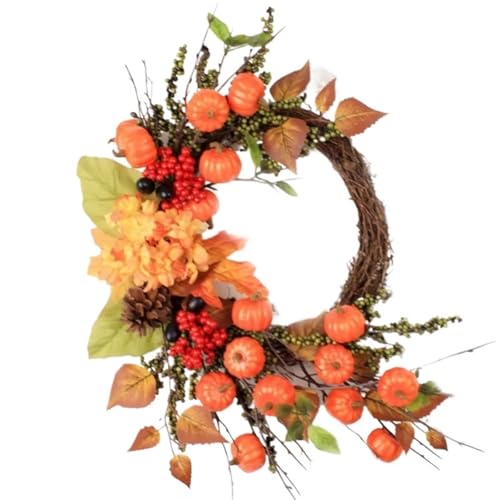 60 cm Herbstkränze for die Haustür, Herbstkranz mit Beerenkürbis, Ahornblättern, Thanksgiving-Erntefest-Heimdekoration für die Haustür(B) von Zymjzbetic