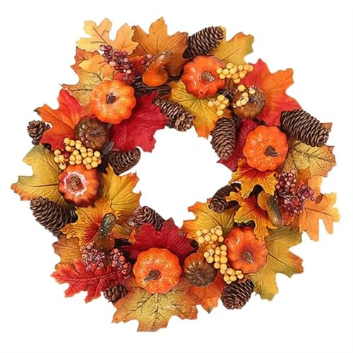 Herbstkranz im Landhausstil, 45 cm Herbstkürbisse, Ahornblatt und Beerentür for den Außenbereich, Halloween- Erntedankdekoration für die Haustür Herbstkranz im Landhausstil, 45 cm Herbstkürbisse, Ahornblatt und Beerentür for den Außenbereich, Halloween- Erntedankdekoration für die Haustür von Zymjzbetic