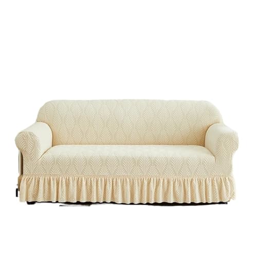 Zymjzbetic 1PC Jacquard Sofa Cover with Skirt Can Be Easily Removed Couch Cover Protector of Bench with Armrest Plant Pattern für Wohnräume(Beige,2 Seaters) von Zymjzbetic