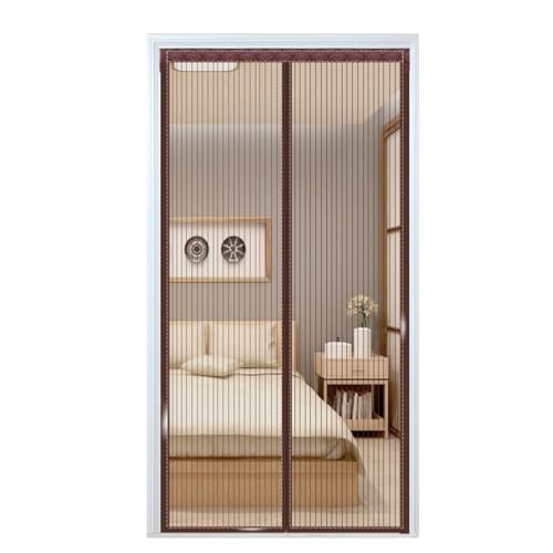 Zymjzbetic Türgitter, gestreifter Türvorhang aus Polyesterfaser, automatisches Schließen ohne Lärm for Räume mit Klimaanlage für Terrassentüren Balkon Schlafzimmer(Coffee Stripes,W 140cm x H 210cm) von Zymjzbetic