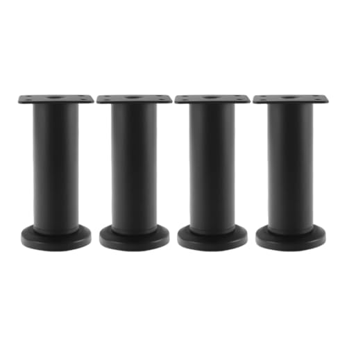 Zymoplas Höhenverstellbares Möbelbein Set mit Schrauben im Lieferumfang enthalten. Höhenvergrößernde Möbelstahl Höhenerhöhungshalterung, Schwarz, 4 Stück (12–18 cm). von Zymoplas