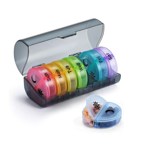 Zymoplas Pill Container Box Portable Weekly Storage Case Feuchtigkeitsbeständiger individueller Halter Marking Dispensing Organizer, Schwarz und bunt Zymoplas Pill Container Box Portable Weekly Storage Case Feuchtigkeitsbeständiger individueller Halter Marking Dispensing Organizer, Schwarz und bunt von Zymoplas