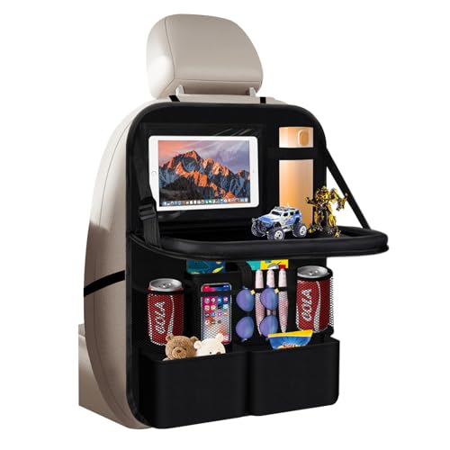 Zymuegist Auto Organizer, Upgrade Rückenlehnenschutz XXL 13" Tabletfach, Klapptisch & Viele Taschen für Kinder & lange Autofahrten Sitzschoner (Schwarz, 1er Set) von Zymuegist