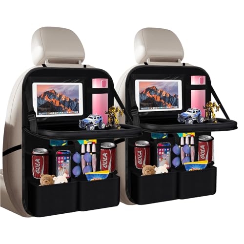 Zymuegist Auto Organizer, Upgrade Rückenlehnenschutz XXL 13" Tabletfach, Klapptisch & Viele Taschen für Kinder & lange Autofahrten Sitzschoner (Schwarz, 2er Set) von Zymuegist