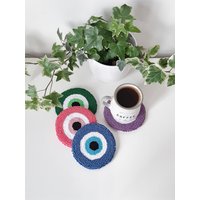 Evil Eye Kaffee-Untersetzer, Punch Needle Untersetzer, Becher Getuftet Untersetzer von ZynAtelier