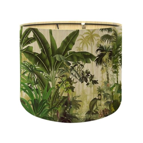 Bambus-Lampenschirm mit tropischen grünen Pflanzen, geeignet für Stehlampen und Schreibtischlampen, Eimerform, durchscheinend, rustikal und elegant, groovig, einzigartiger Retro-Stil Bambus-Lampenschirm mit tropischen grünen Pflanzen, geeignet für Stehlampen und Schreibtischlampen, Eimerform, durchscheinend, rustikal und elegant, groovig, einzigartiger Retro-Stil von Zynanthra