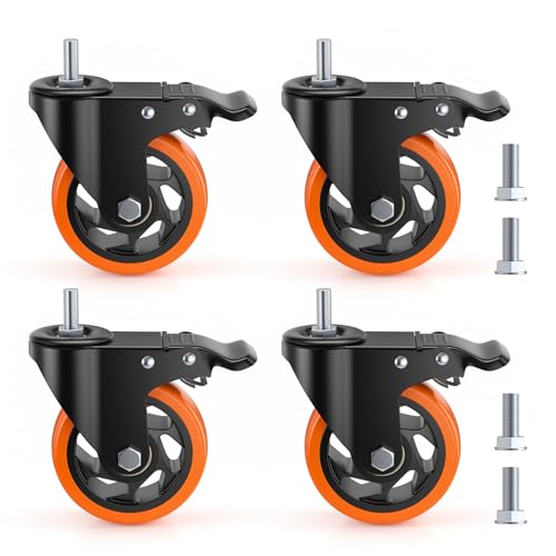 Zyncove Rollen für Möbel 100mm Schwerlastrollen 10mm×25mm(3/8"-16UNC) Möbelrollen mit Bremse Lenkrollen 450KG Belastung Transportrollen von Zyncove