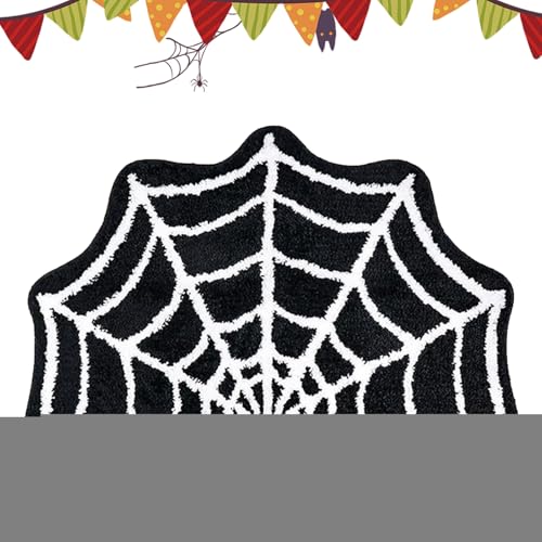 Zyntora Halloween Spinnennetz Teppich,Gothic Badezimmerteppich | Halloween Spinnennetz Teppich Badematte,Super saugfähiger schwarzer Spinnennetz-Badezimmerteppich für Badezimmer-Haustür-Wanne von Zyntora