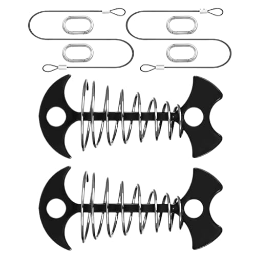 Zyntora Terassenmöbel Befestigungsanker | Fischgrät-Design Terrassenhaken Kajak Verankerungspflock | 2 Rostfeste Heringe Mit 4 Karabinern Und Seilen Für Grill Surfbrett Tisch Stuhl von Zyntora