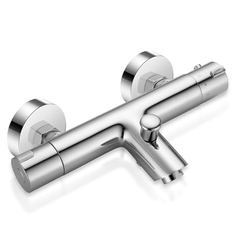 ZYNUHMO Badewannenarmatur mit Thermostat,2 Auslässen Duscharmatur für Dusche und Badewanne,Thermostat Mischbatterie Dusche mit 38 °C Sicherheitssperre,Wandmontage,Chrom von Zynuhmo
