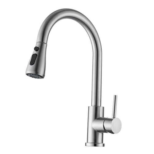 ZYNUHMO Wasserhahn Küche,Armatur Küche Ausziehbar,360° Drehbare Küchenarmatur,Hoher Bogen Mischbatterie Küche mit 3 Modi Brause, Edelstahl,Gebürstet von Zynuhmo