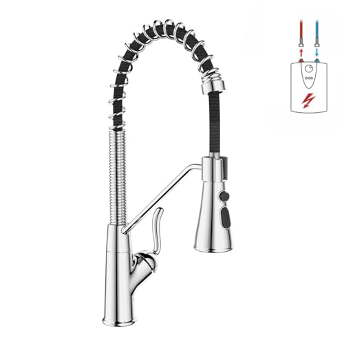 ZYNUHMO Niederdruck Armatur Küche,360° Drehbare Küchenarmatur,Wasserhahn mit 3 Anschluessen für Boiler,Hoher Bogen Mischbatterie Küche mit 2 Modi Brause,Kupfer,Chrom von Zynuhmo