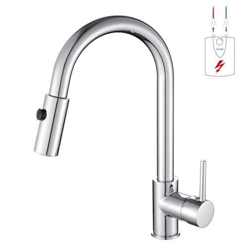 Zynuhmo Niederdruck Armatur Küche Ausziehbar,360° Drehbare Küchenarmatur,Wasserhahn mit 3 Anschluessen für Boiler,Hoher Bogen Mischbatterie Küche mit 2 Modi Brause, Edelstahl von Zynuhmo