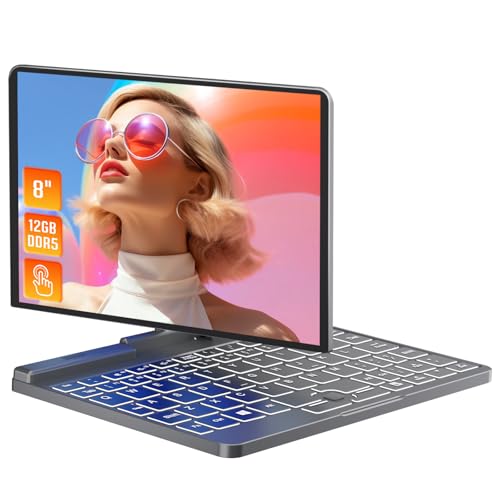 Zyphionix 8 Inch 2 in 1 Mini Laptop Computer Full Metal Touchscreen Windows 11 Notebook PC, N100 12th Generation, 12G DDR5, WiFi 6, Bluetooth 5.2, G-Sensor, 2MP Web, RJ45 (Grey, 12+960G) von Zyphionix
