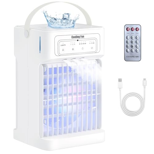 Portable Air Conditioner, 1100ML Evaporative Air Cooler with 3 Wind Speeds, Personal Mini Air Conditioner with 7 LED Light, 2-8 Adjustable Timer, 3 Cool Mist Modes Ice Fan for Bedroom Car Office Portable Air Conditioner, 1100ML Evaporative Air Cooler with 3 Wind Speeds, Personal Mini Air Conditioner with 7 LED Light, 2-8 Adjustable Timer, 3 Cool Mist Modes Ice Fan for Bedroom Car Office von Zyphoria
