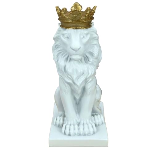 Zyqixluk 5,7''H Krone König der Löwen Statue Harz Löwe Skulptur Harz Löwe Dekor für Büro Desktop Wohnzimmer Schränke Bücherregal Löwen Figur Geschenke für Männer,Weiß von Zyqixluk