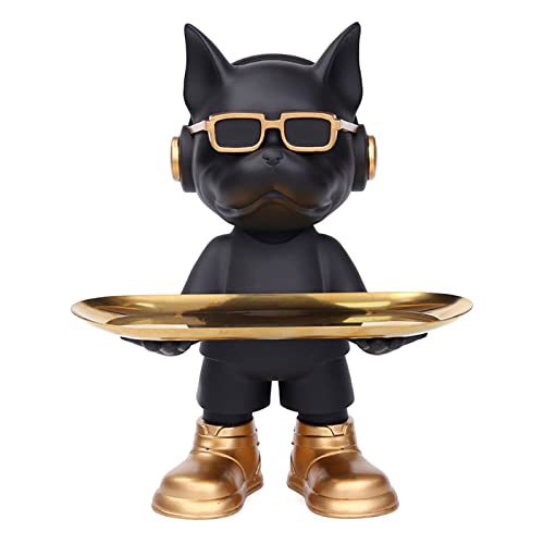 Zyqixluk Französische Bulldoggen-Statue Moderne Heimdekoration Tierskulptur, Kunstharz Hundestatuen Hunde-Butler-Statue mit Tablett dekorative Bulldoggen-Skulpturen,A1 von Zyqixluk