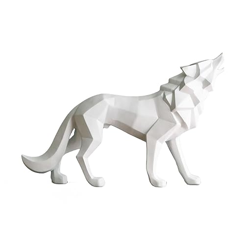 Zyqixluk Harz Wolf Statue Skulptur Abstrakte Skulpturen Home Decor Tier Statuen Moderne Geometrische Home Decor Figurine Tisch Centerpieces Ornaments for Living Room Cabinets Desk Decor,Weiß von Zyqixluk