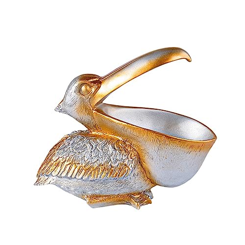 Zyqixluk Pelican Statue Harz Birds Figuren Pelican Dekor Toukandekor, Schlüsselschale für Eingangstisch Vogel Statue Home Decor Ornament für Tisch Haus Bar Büro Pelican Geschenke,Silber von Zyqixluk