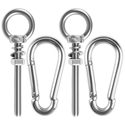 Augenschraube mit Unterlegscheiben und Sechskantmuttern,2 Stück Ringmutter M8,mit 2 Stück Gewindestange 80 mm,Karabinerhaken,aus 304 Edelstahl,Ringschrauben M8 für Befestigung und Aufhängung von Zyren