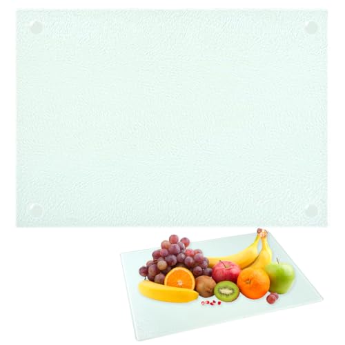 Glasschneidebrett ohne Mikroplastik, Schneidebrett Glas 20x28 cm, Schneidebrett aus Glas Kratzfeste, Küchenbrett Durchsichtig mit Gummifüßen Kratzfest, Glasplatte Ideal für Küchenarbeitsplatte von Zyren