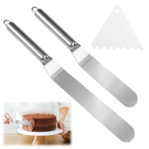 Winkelpalette Torte Set, 2 Stück Tortenmesser Edelstahl und 1 Dreieckiger Plastik Kuchenspachtel, Streichpalette für Torten, Winkelpalette Klein, Tortenpalette zum Verteilen und Dekorieren von Torten von Zyren