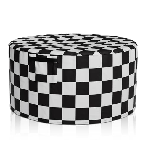 Abdeckung für runde Feuerstelle Schwere runde Grillabdeckung for den Außenbereich, staubdicht, wasserdicht, for Terrassenfeuerstelle, regendichte Sonnenschutzabdeckung(Checkerboard,92X51CM) von ZythrXLate