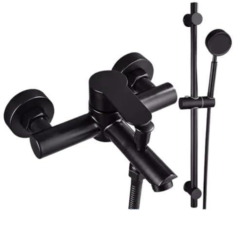 In die Wand eingelassenes Wassermischventil, versteckter Warm- und Kaltwasser-Duschhahn, Badezimmerhahn, Badewannenhahn aus Edelstahl 304 für Badewanne, Badezimmer(Black set-pole) von ZythrXLate