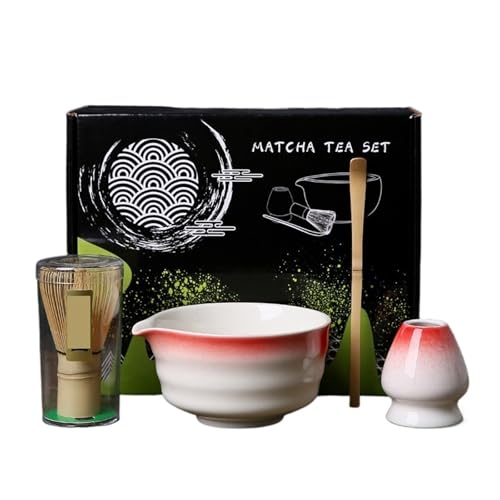 Matcha-Teeservice 4/7 Stücke Matcha-herstellungsset Matcha-Pinsel Exquisite Matcha-Schüssel-Box Mit Schneebesen Prächtige Tee-Tools(4pcs Red White) von ZythrXLate