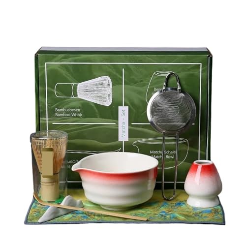 Matcha-Teeservice 4/7 Stücke Matcha-herstellungsset Matcha-Pinsel Exquisite Matcha-Schüssel-Box Mit Schneebesen Prächtige Tee-Tools(7pcs Red White) von ZythrXLate