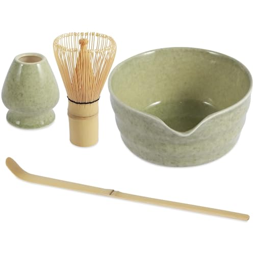 Matcha-Teeservice 4-teiliges Matcha-Schneebesen-Set, elegantes Matcha-Tee-Set, wiederverwendbares Matcha-Herstellungsset mit Matcha-Schüssel aus Keramik, Matcha-Schneebesenhalter(With Bowl green) von ZythrXLate