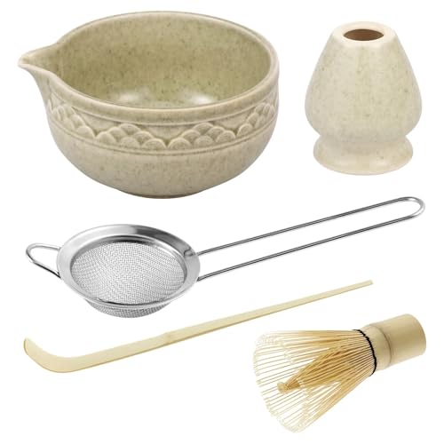 Matcha-Teeservice 5Pcs Tee-Set Zeremonie Chasen Tee Werkzeug Schneebesen Stehen Matcha Schüssel for Anfänger Kit(Dark green) von ZythrXLate