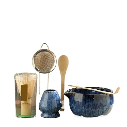Matcha-Teeservice 6-teiliges Matcha-Mixer-Set mit Schneebesen, Matcha-Pinsel, Teelöffel, Brennofen for Getränkegeschäfte, Teezubereitungswerkzeuge, Tee-Set(Blue 6pcs) von ZythrXLate