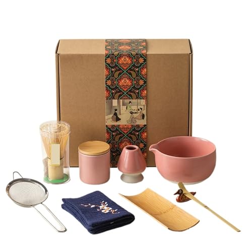 Matcha-Teeservice 9-teiliges Matcha-Set Mit Keramikschale, Matcha-Schneebesen Und Teelöffel, Werkzeug Zur Teezubereitung(Pink) von ZythrXLate