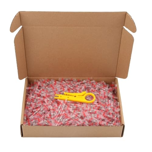 Schrumpfverbinder Hülsenrohrklemmen Elektrische Stoßverbinder Drahtverbinder Löten Elektrisches Kabel für Kraftfahrzeuge, Wasserfahrzeuge(Red AWG 22-18,100pcs) von ZythrXLate