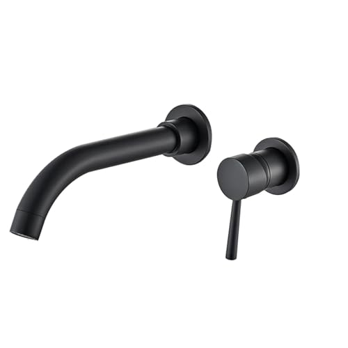 Wandarmatur 360°-Drehung Messing Mattschwarz mit Einzelgriff Heißes Kaltes Wasser Weißgold Wasserhahn für Badewanne, Badezimmer(Black 21 cm) von ZythrXLate